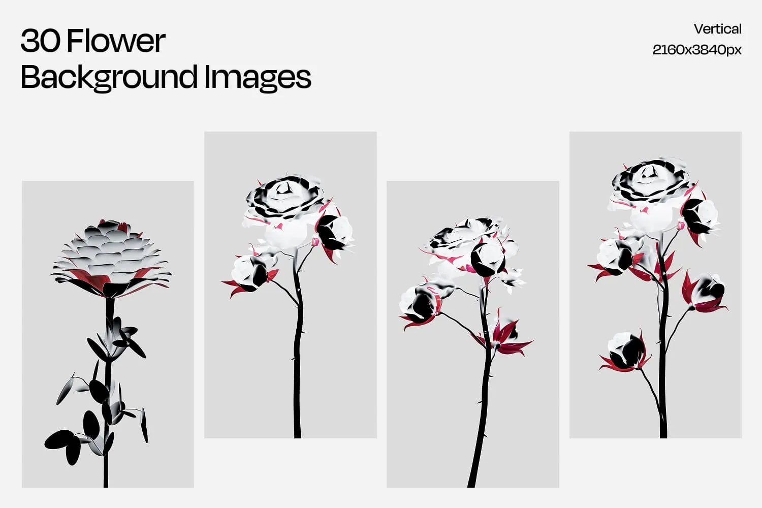 30 Flowers Backgrounds – Minimal 3D Floral Wallpapers in Vertical 4K - Image 1