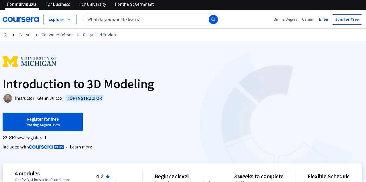 Introduction course for 3D modeling