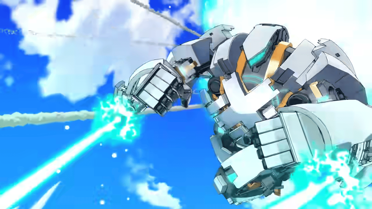 Frame capturing a mecha robot in anime