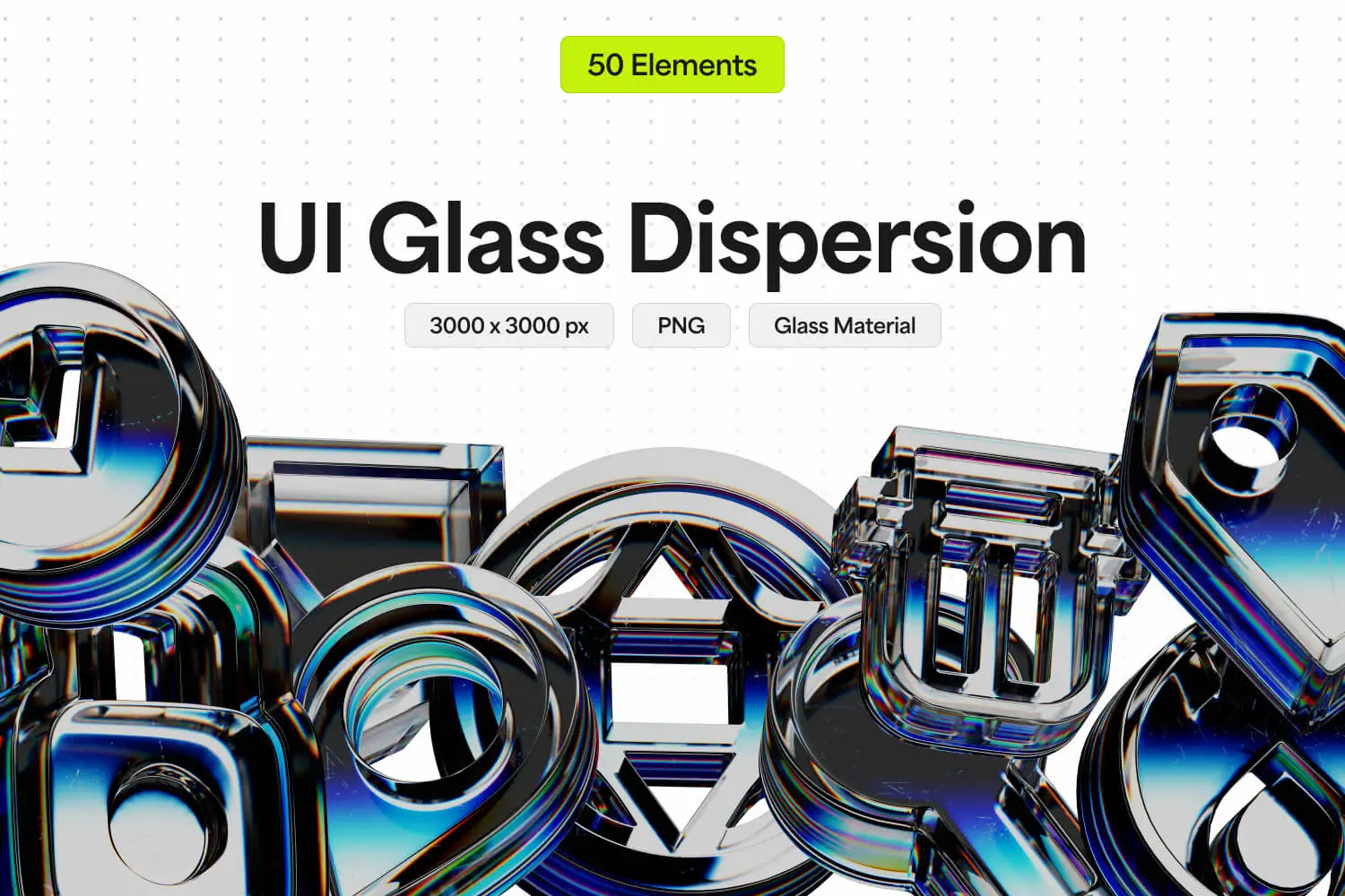 UI Glass Dispersion – 50 PNG 3D Icons - Image 1