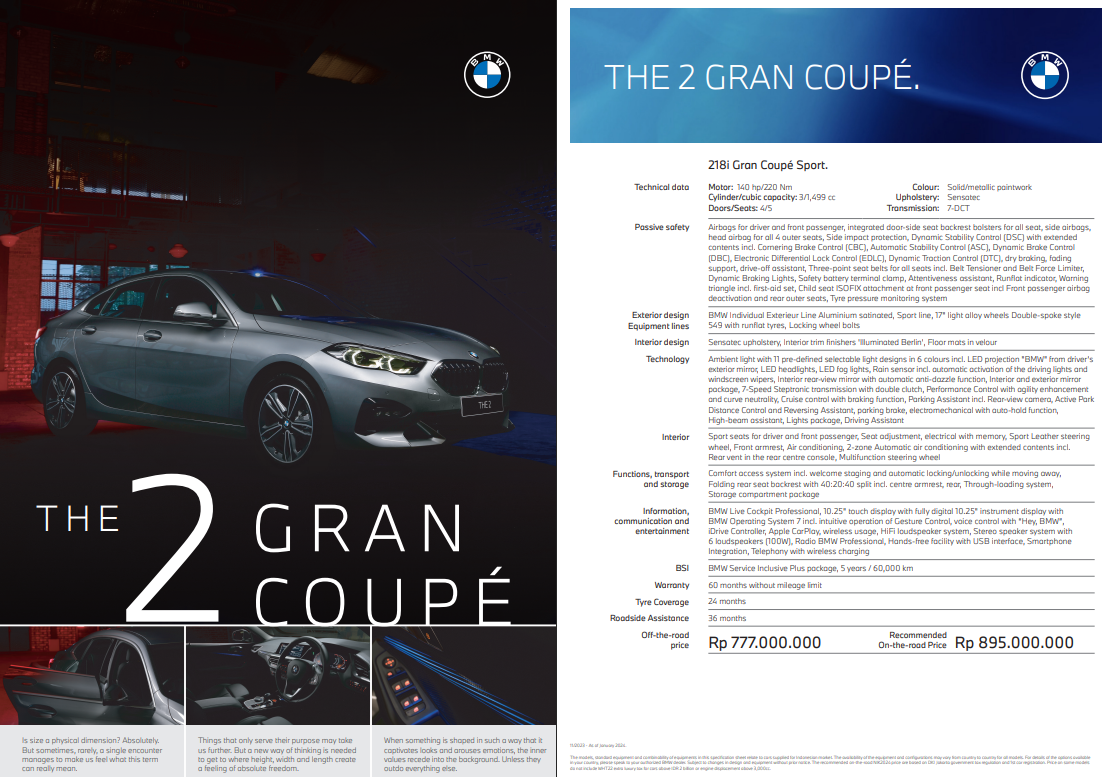 The BMW brochure for the 2 Gran Coupé