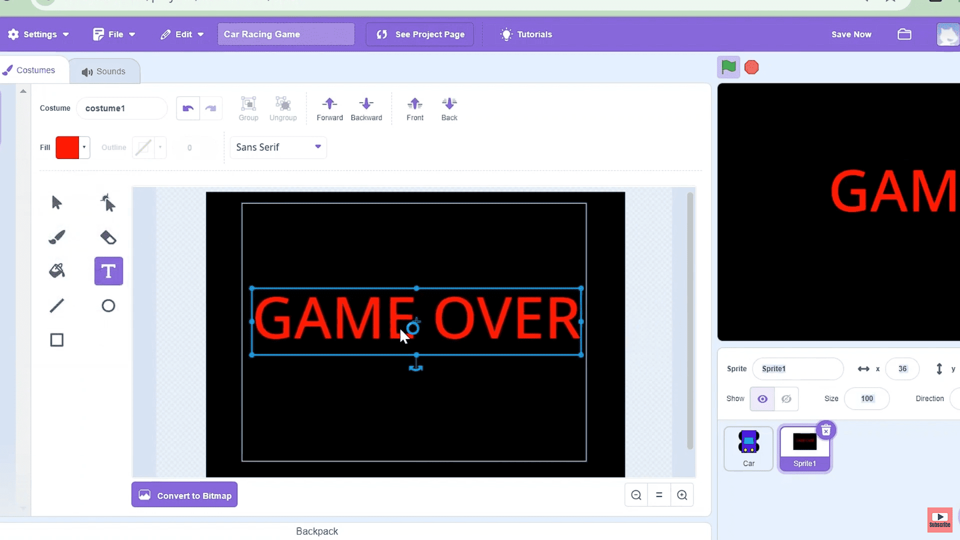 Adding a game over screen 
