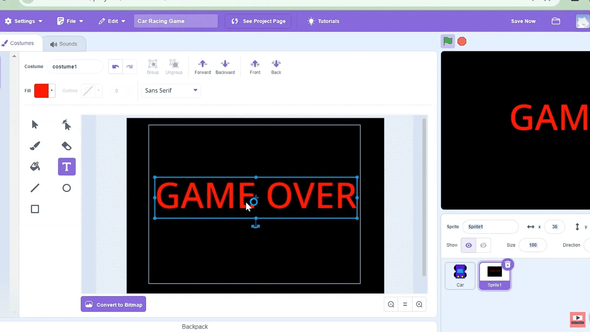 Adding a game over screen 