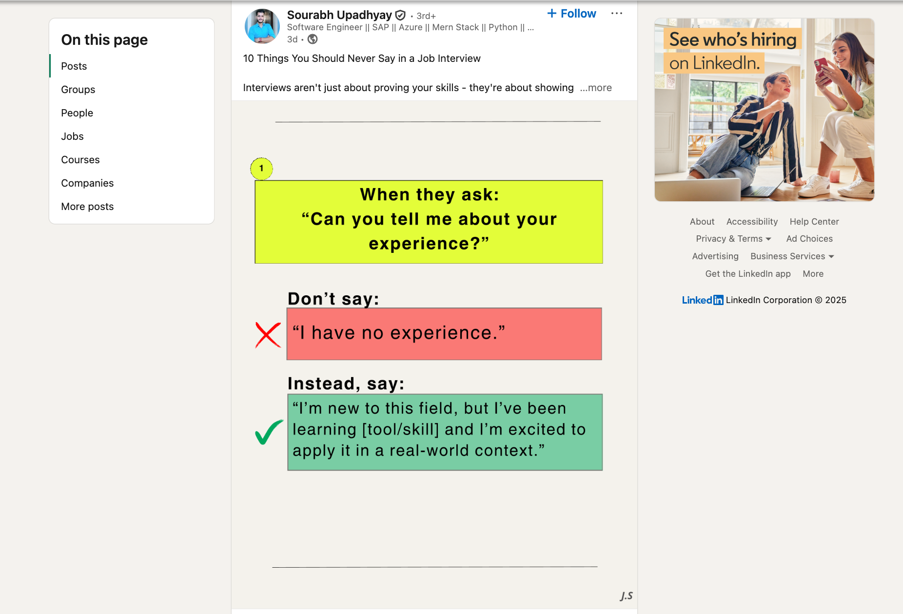LinkedIn post with minimalist design