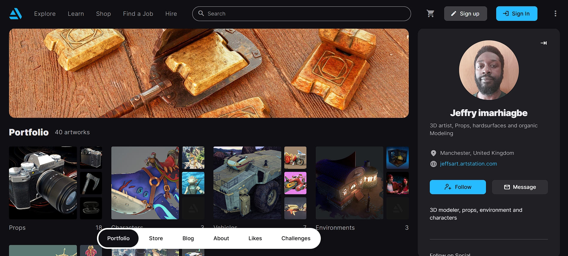 Example of 3D designer portfolio