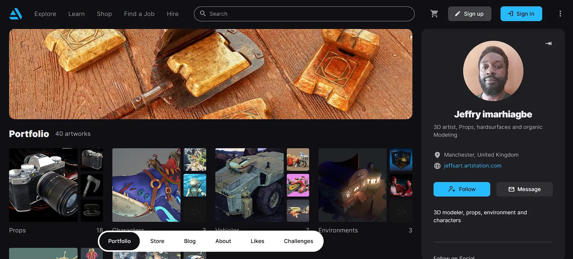 Example of 3D designer portfolio