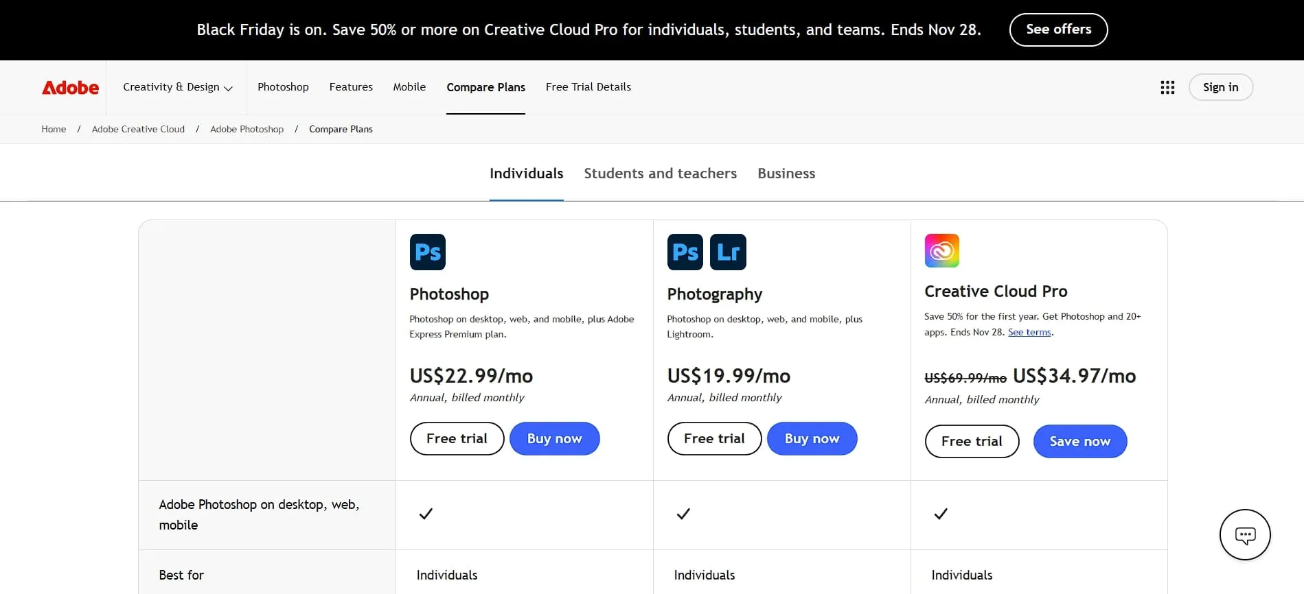 Adobe’s subscription plans