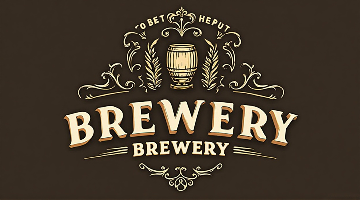 Design brewery logo using classic barrel icon and ornate typography style.