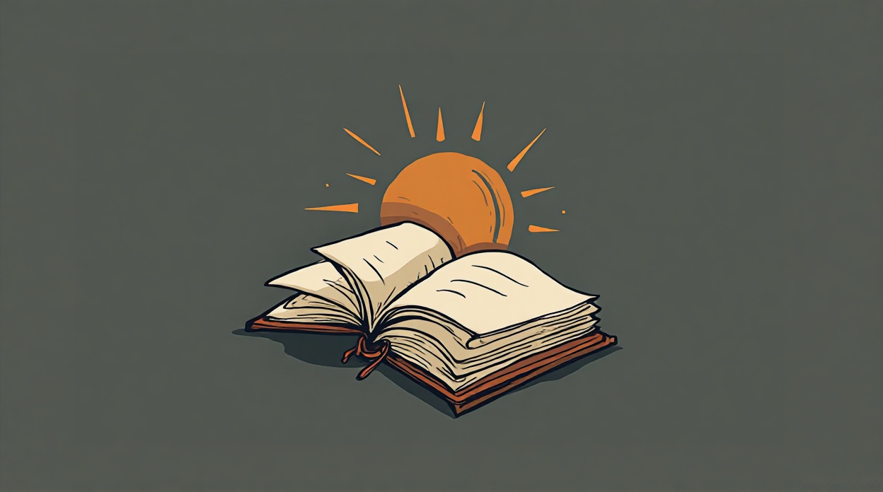 Develop a bookstore logo with open book illustration and decorative illustrations.