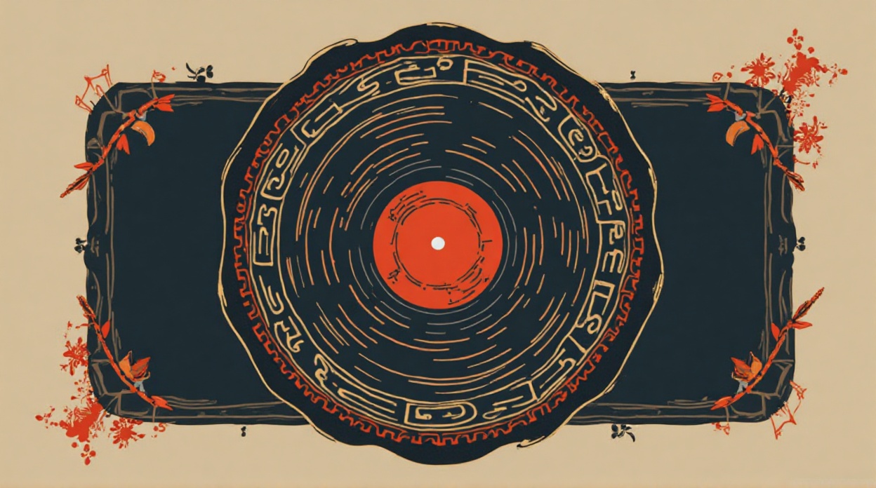 Generate record store logo featuring vinyl icon with retro decorative frame.