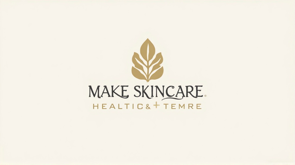 Make skincare logo using gold leaf symbol and classy lettering.