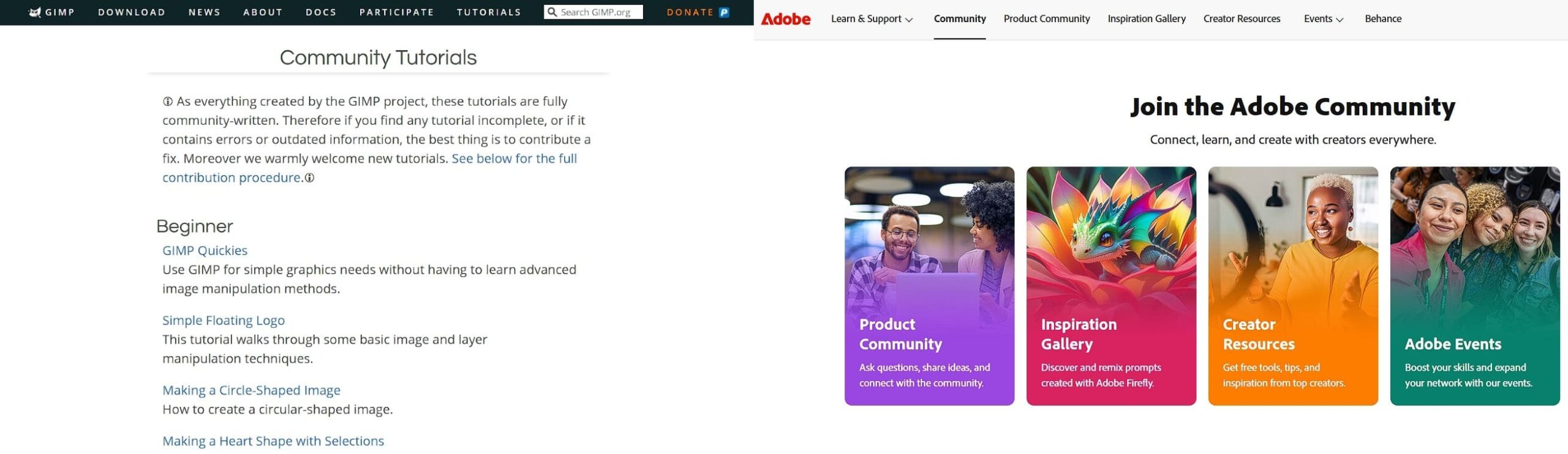 Community support in GIMP and Photoshop