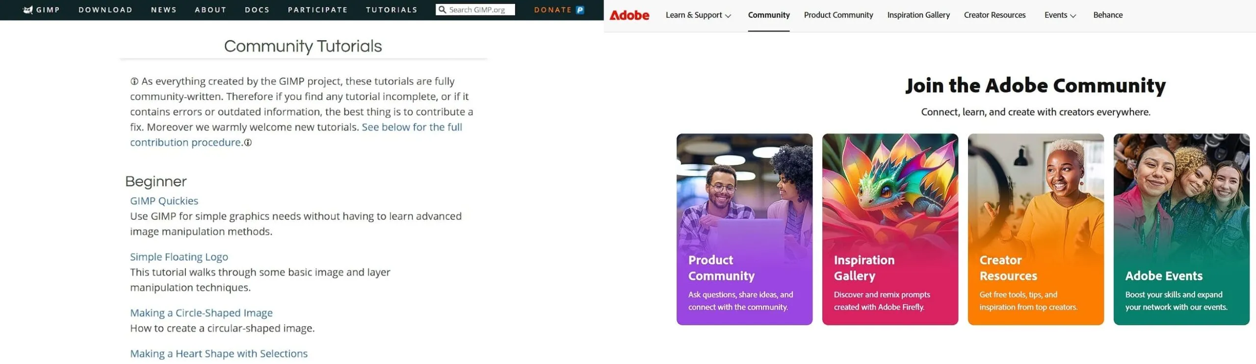 Community support in GIMP and Photoshop
