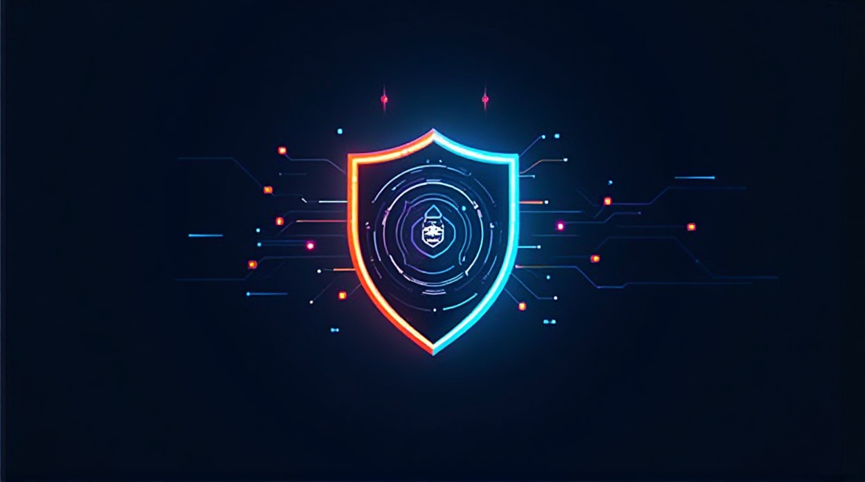 Design cybersecurity company logo with shield icon and futuristic style.