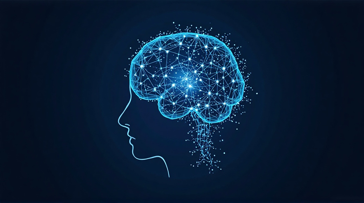 Generate AI research lab logo featuring abstract brain node network illustration.