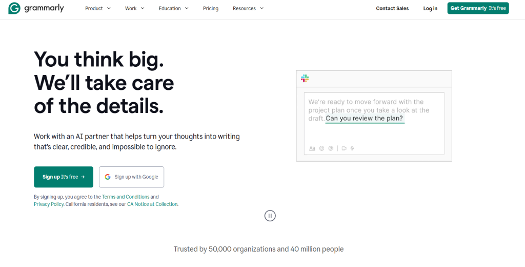 Grammarly as AI writing assistance