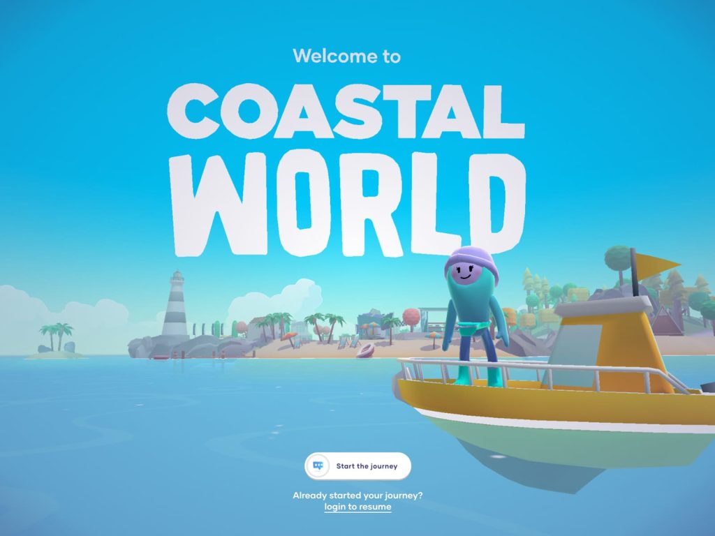 A stylized, low-poly 3D character stands on the bow of a yellow boat.