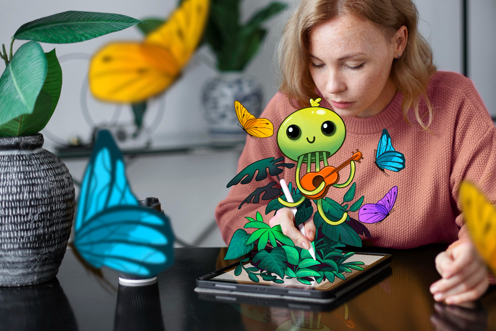 Human designer creating an imaginative character