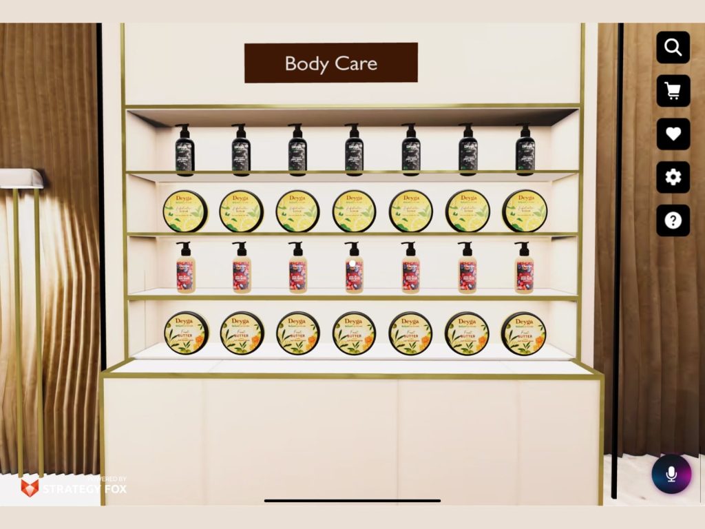 3D digital storefront with Deyga body care products