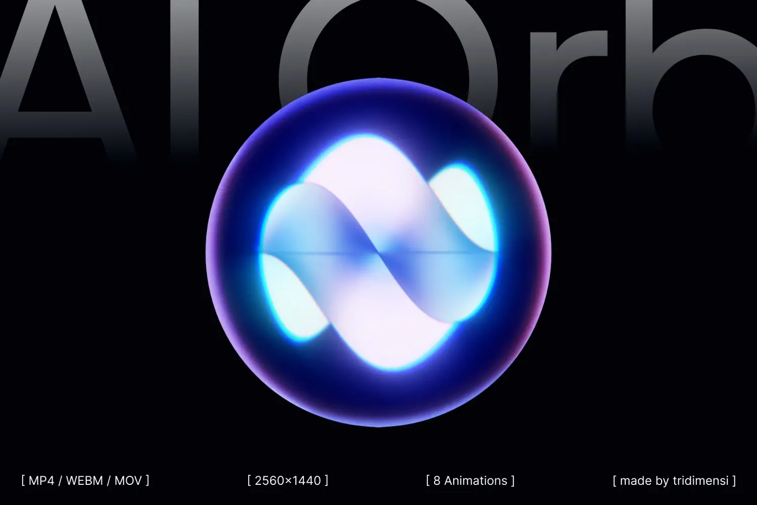AI orb 3D animation with glowing blue wave inside transparent sphere on dark background