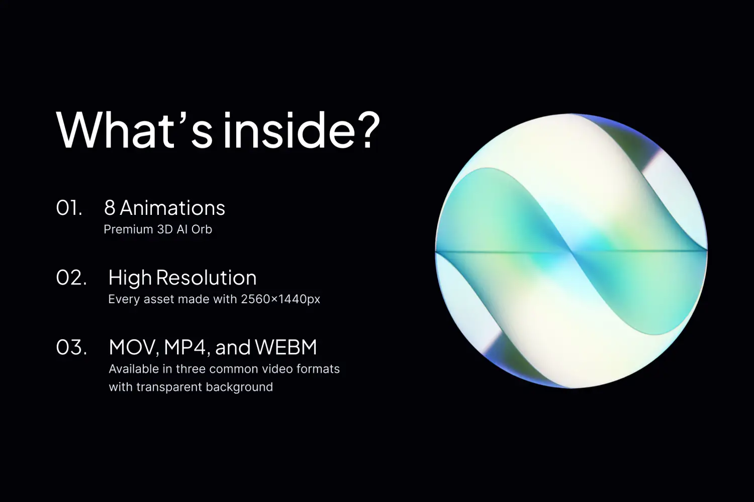 abstract AI sphere 3D render with smooth ribbon shape inside minimal black layout