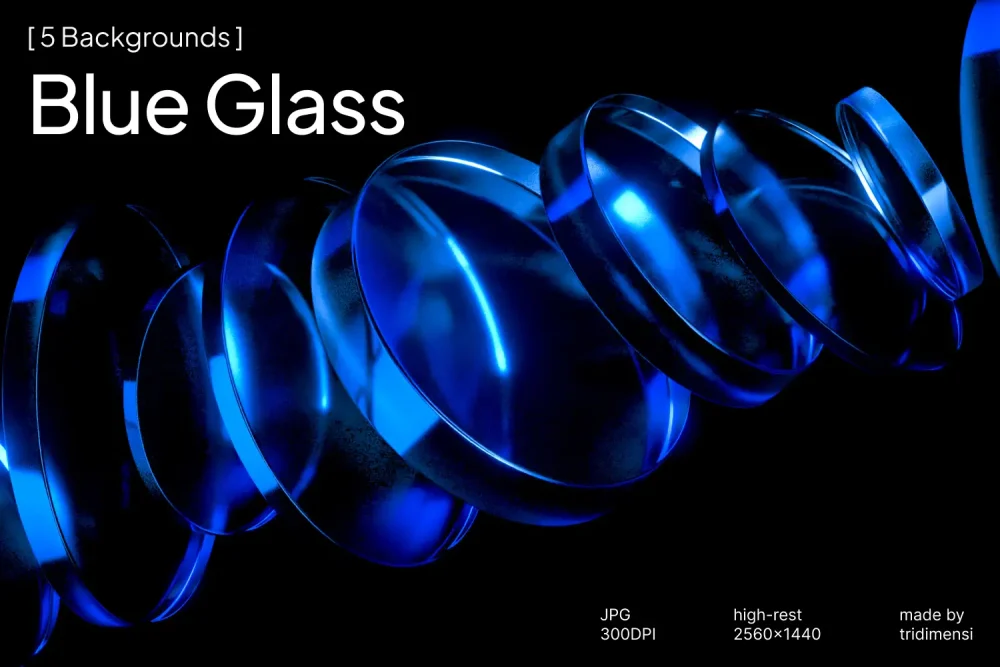 Abstract blue glass 3D background with glossy layered shapes and dark futuristic lighting