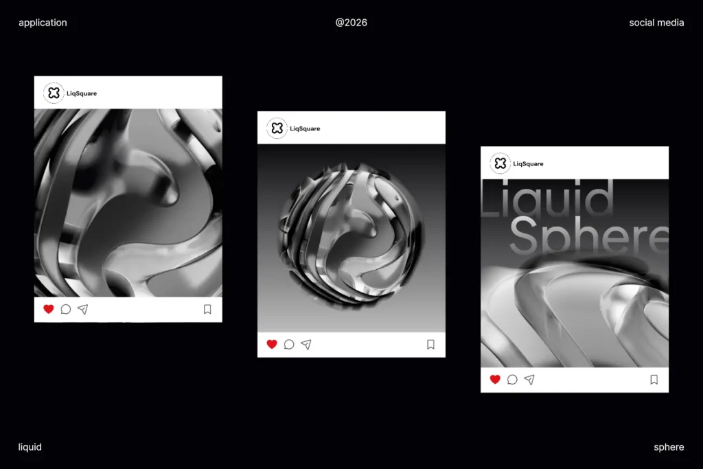 Liquid sphere 3D visuals used in social media post layout for futuristic branding content