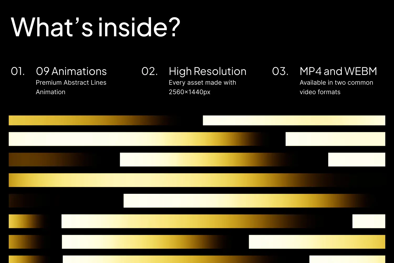 Overview of the Abstract Lines Animation collection with 9 animations, 2560×1440 resolution, and MP4 WEBM formats
